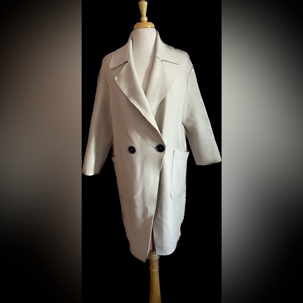 Mango Cream Double-Breasted Wool Blend Coat